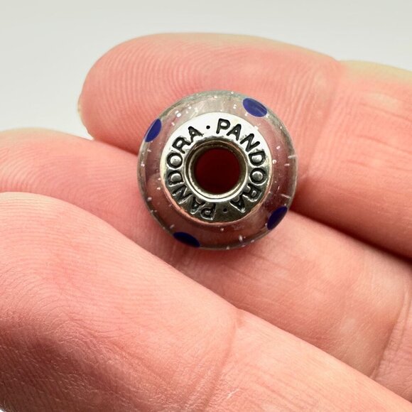 Pandora Blue White Polka Dot Murano Glass Charm 925 ALE Sterling Silver - Picture 2 of 3